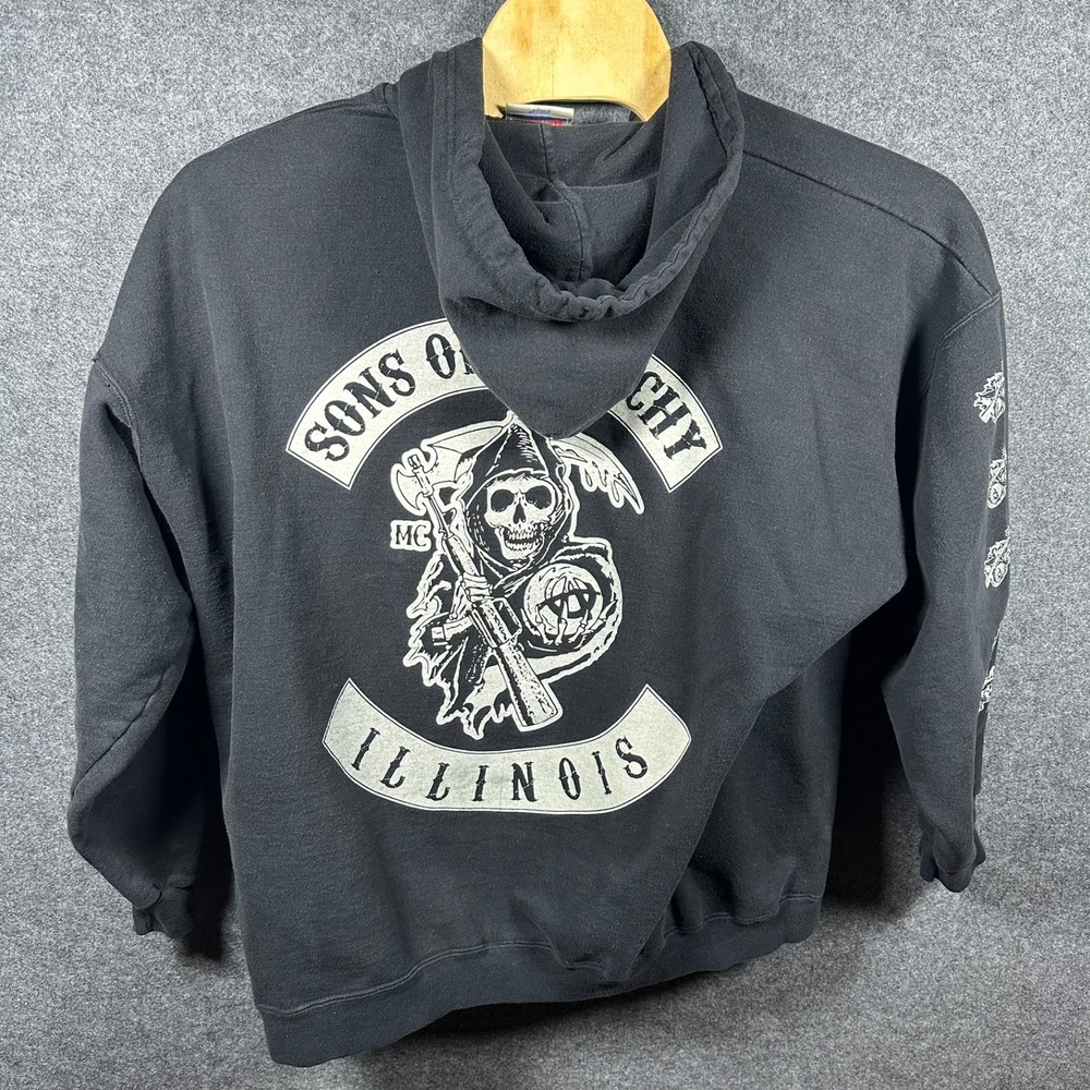 Sons of Anarchy‎ Illinois Reaper Full Zip Hoodie Mens 3XL Black Hanes Cotton